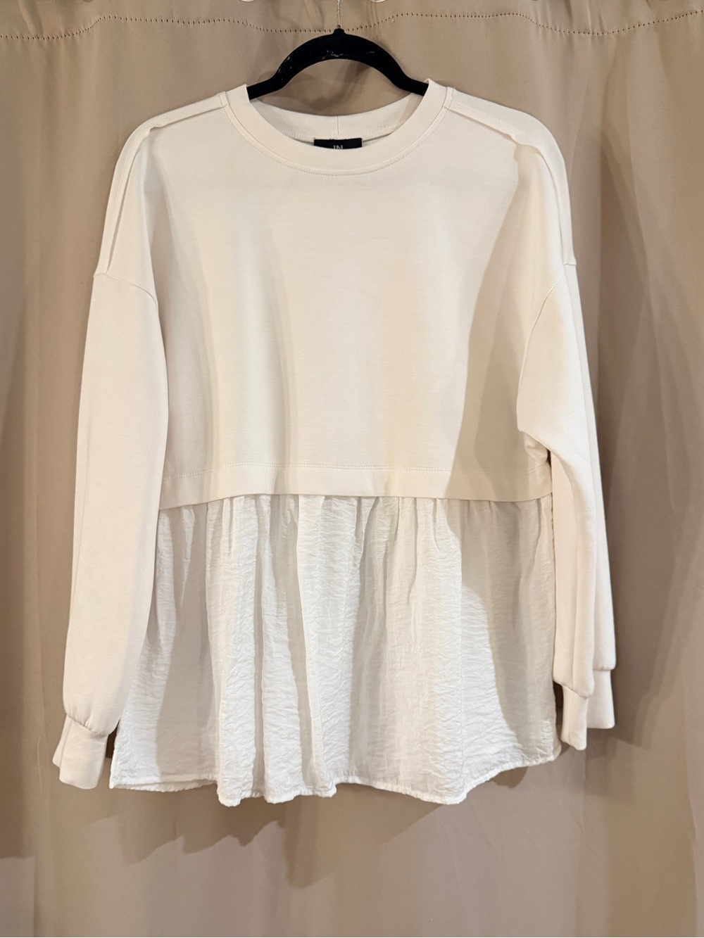Women’s I.N. San Francisco Cream Layered Peplum Sweatshirt